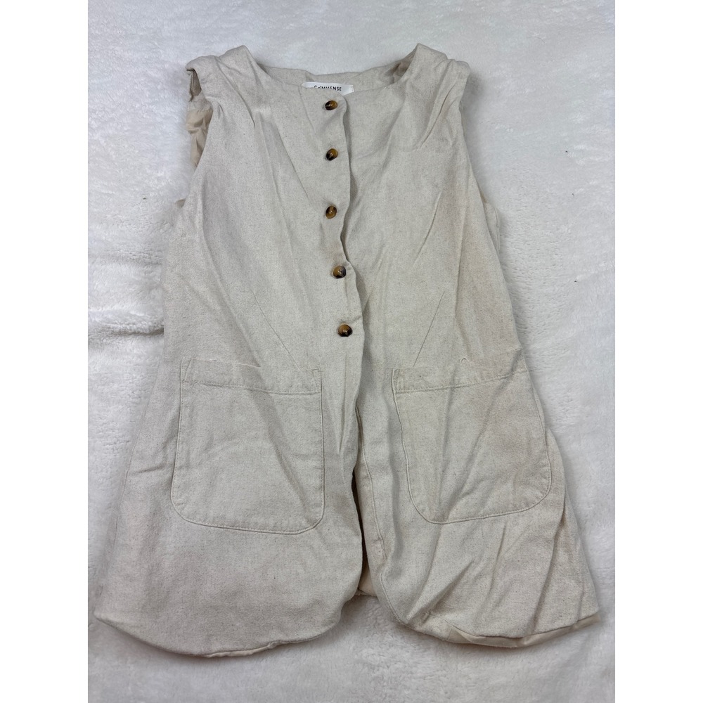 Commense Oatmeal Beige Linen Blend Button Front Vest Sleeveless Top Small